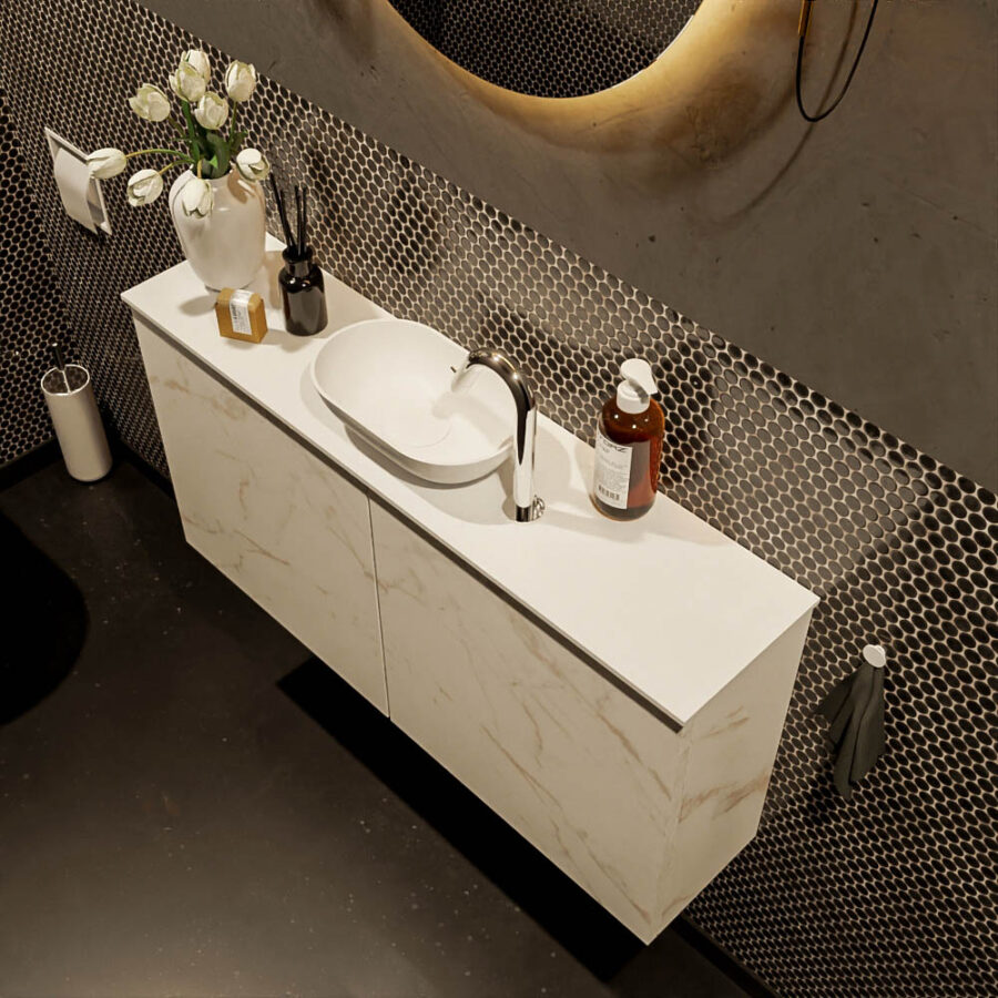 MONDIAZ FOWY toiletmeubel 100cm kleur Carrara. Waskom positie midden kleur talc | talc. Met 1 kraangat - Afbeelding 3