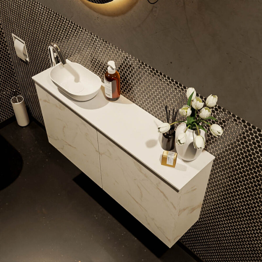 MONDIAZ FOWY toiletmeubel 100cm kleur Carrara. Waskom positie links kleur talc | talc. Met 1 kraangat - Afbeelding 3