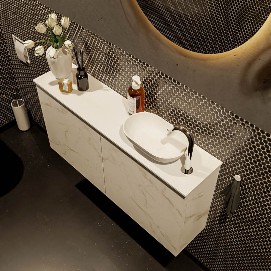 MONDIAZ FOWY toiletmeubel 100cm kleur Carrara. Waskom positie rechts kleur talc | talc. Met 1 kraangat - Afbeelding 3