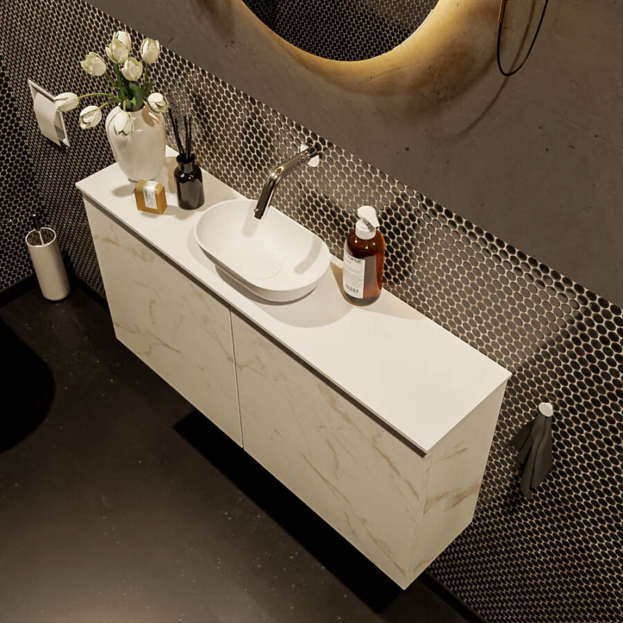 MONDIAZ FOWY toiletmeubel 100cm kleur Carrara. Waskom positie midden kleur talc | talc. Zonder kraangat - Afbeelding 3