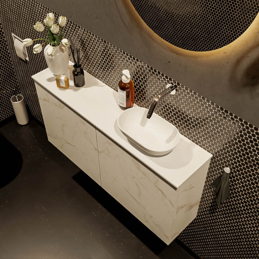 MONDIAZ FOWY toiletmeubel 100cm kleur Carrara. Waskom positie rechts kleur talc | talc. Zonder kraangat - Afbeelding 3