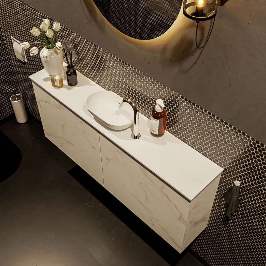 MONDIAZ FOWY toiletmeubel 120cm kleur Carrara. Waskom positie midden kleur talc | talc. Met 1 kraangat - Afbeelding 3