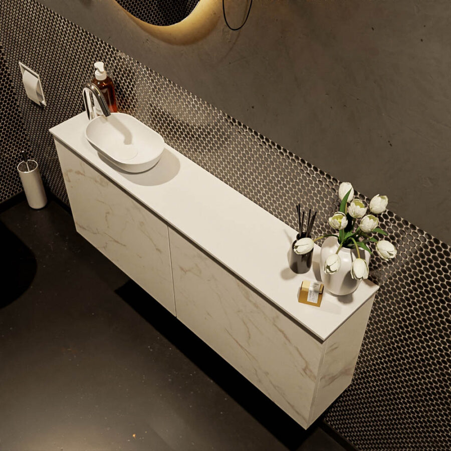 MONDIAZ FOWY toiletmeubel 120cm kleur Carrara. Waskom positie links kleur talc | talc. Met 1 kraangat - Afbeelding 3