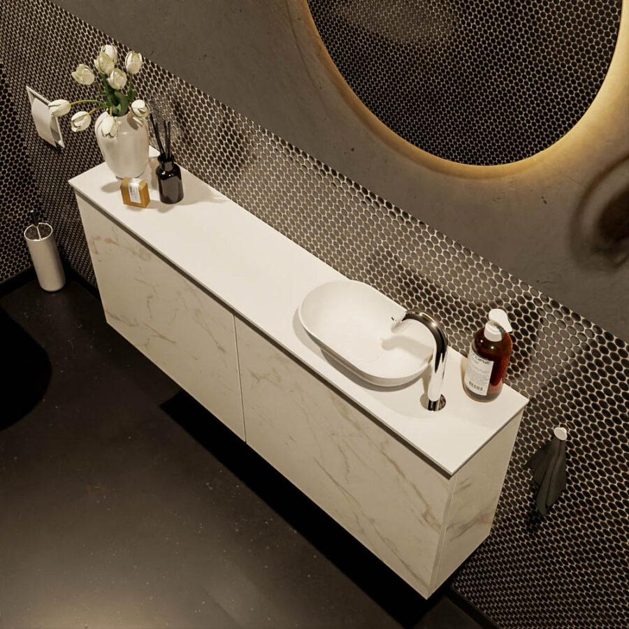 MONDIAZ FOWY toiletmeubel 120cm kleur Carrara. Waskom positie rechts kleur talc | talc. Met 1 kraangat - Afbeelding 3