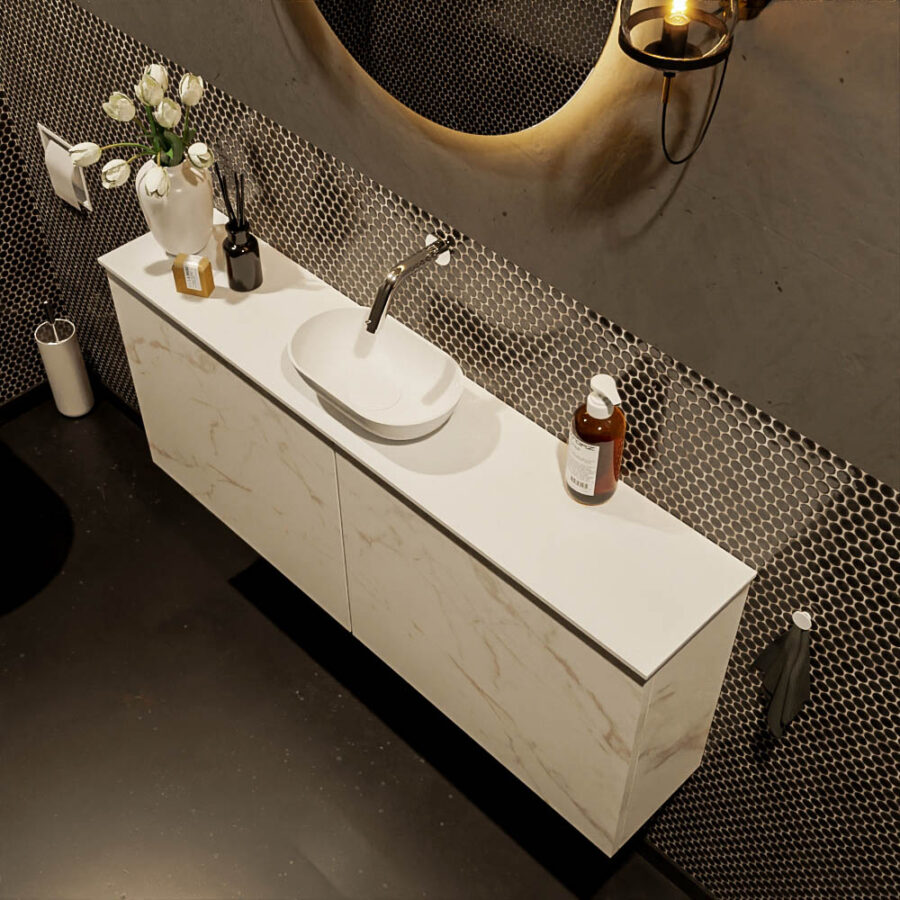 MONDIAZ FOWY toiletmeubel 120cm kleur Carrara. Waskom positie midden kleur talc | talc. Zonder kraangat - Afbeelding 3