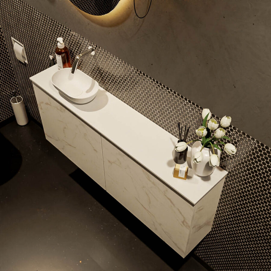 MONDIAZ FOWY toiletmeubel 120cm kleur Carrara. Waskom positie links kleur talc | talc. Zonder kraangat - Afbeelding 3
