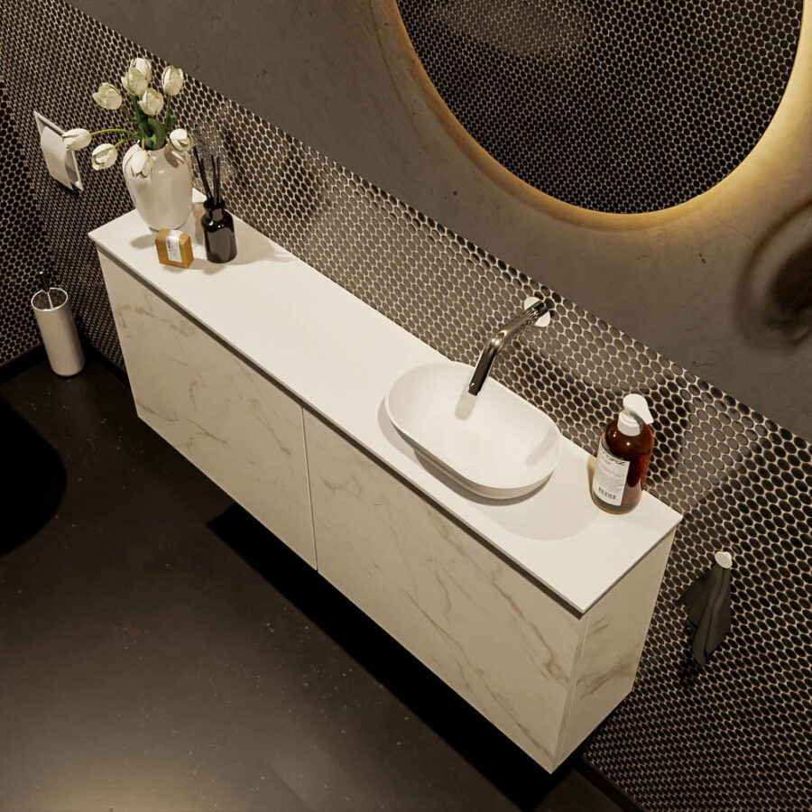 MONDIAZ FOWY toiletmeubel 120cm kleur Carrara. Waskom positie rechts kleur talc | talc. Zonder kraangat - Afbeelding 3