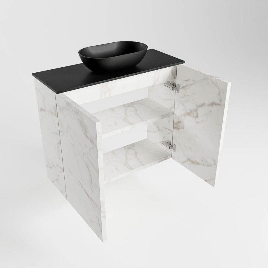 MONDIAZ FOWY toiletmeubel 60cm kleur Carrara. Waskom positie midden kleur urban | urban. Met 1 kraangat - Afbeelding 6