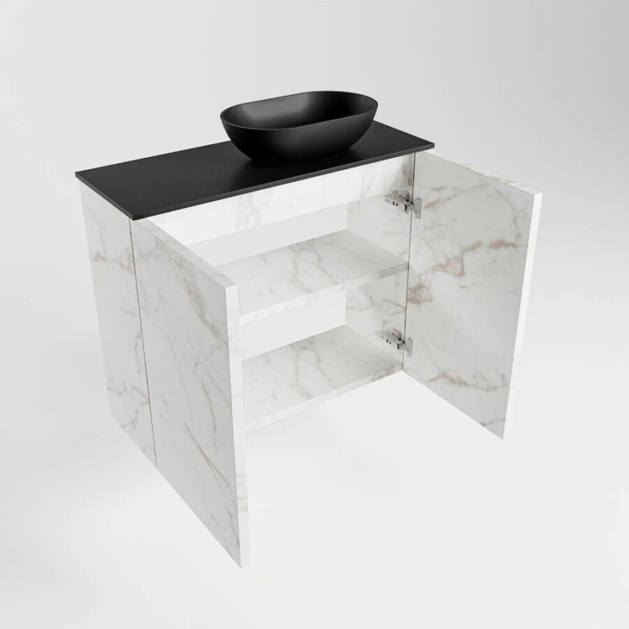 MONDIAZ FOWY toiletmeubel 60cm kleur Carrara. Waskom positie rechts kleur urban | urban. Zonder kraangat - Afbeelding 6