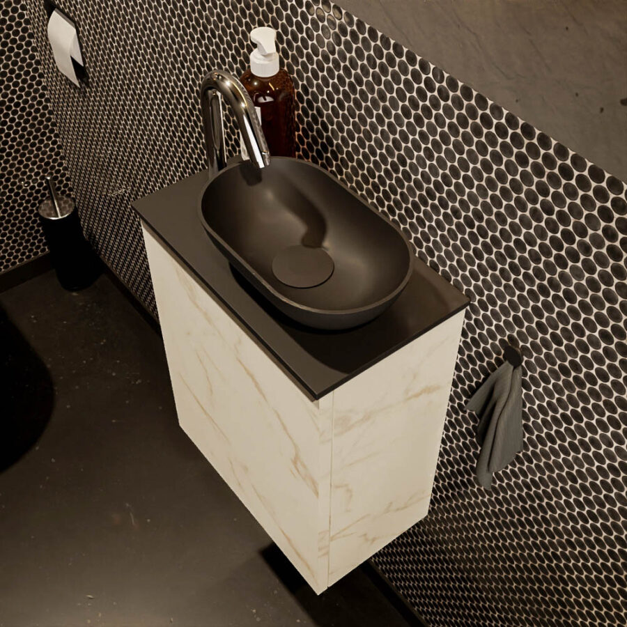 MONDIAZ FOWY toiletmeubel 40cm kleur Carrara. Waskom positie rechts kleur urban | urban. Met 1 kraangat - Afbeelding 3