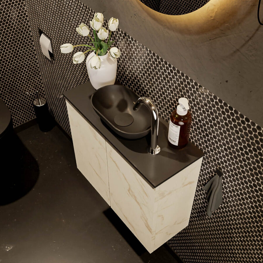 MONDIAZ FOWY toiletmeubel 60cm kleur Carrara. Waskom positie midden kleur urban | urban. Met 1 kraangat - Afbeelding 3