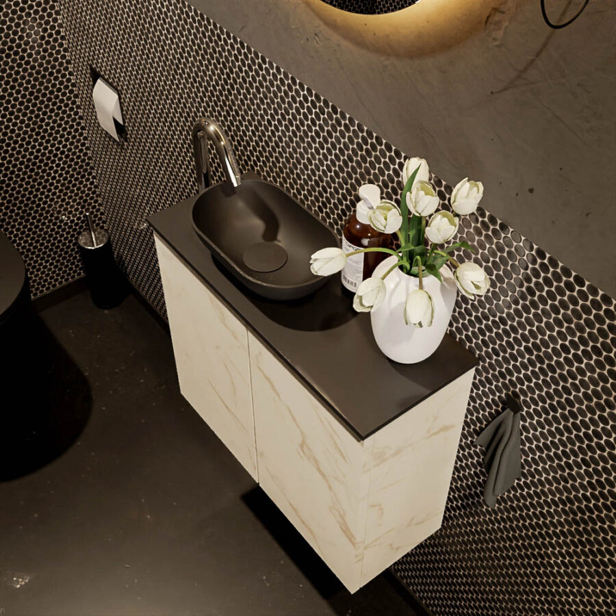 MONDIAZ FOWY toiletmeubel 60cm kleur Carrara. Waskom positie links kleur urban | urban. Met 1 kraangat - Afbeelding 3