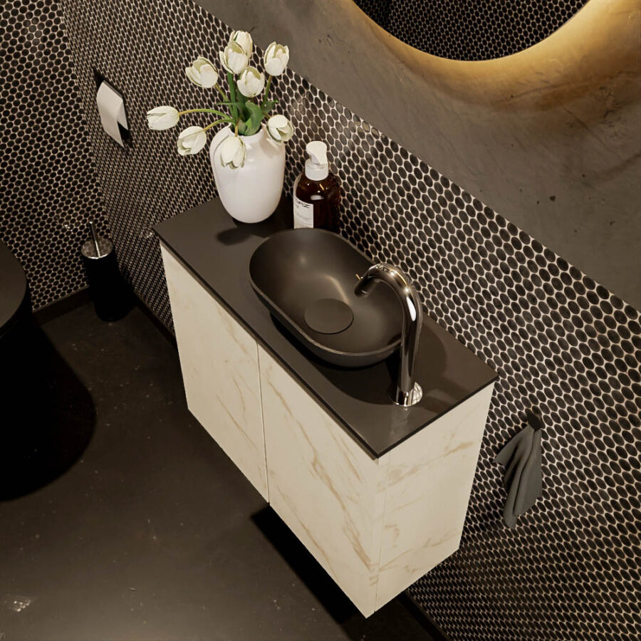 MONDIAZ FOWY toiletmeubel 60cm kleur Carrara. Waskom positie rechts kleur urban | urban. Met 1 kraangat - Afbeelding 3
