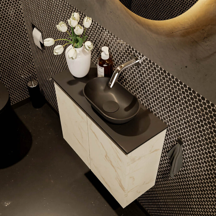MONDIAZ FOWY toiletmeubel 60cm kleur Carrara. Waskom positie rechts kleur urban | urban. Zonder kraangat - Afbeelding 3