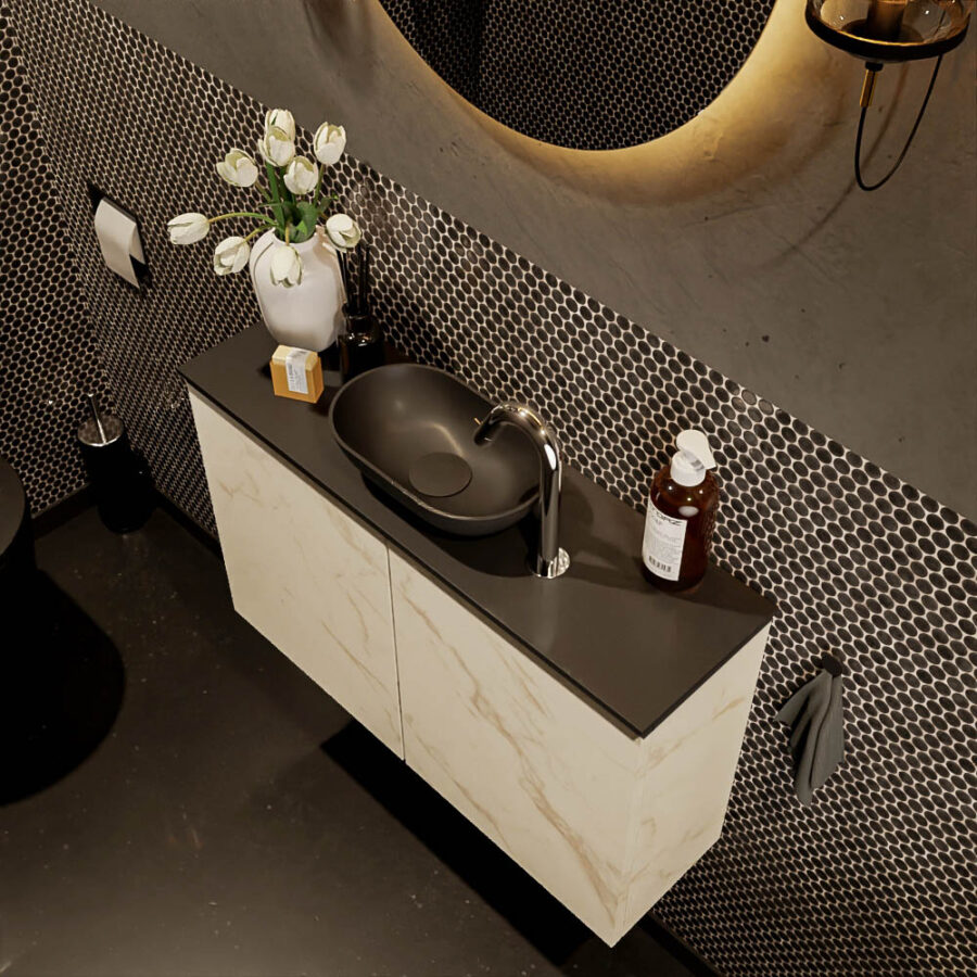 MONDIAZ FOWY toiletmeubel 80cm kleur Carrara. Waskom positie midden kleur urban | urban. Met 1 kraangat - Afbeelding 3