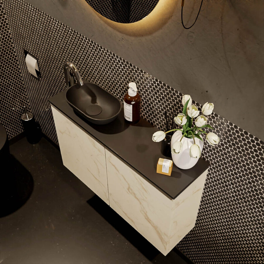 MONDIAZ FOWY toiletmeubel 80cm kleur Carrara. Waskom positie links kleur urban | urban. Met 1 kraangat - Afbeelding 3