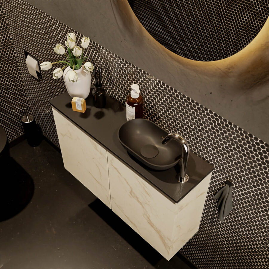 MONDIAZ FOWY toiletmeubel 80cm kleur Carrara. Waskom positie rechts kleur urban | urban. Met 1 kraangat - Afbeelding 3