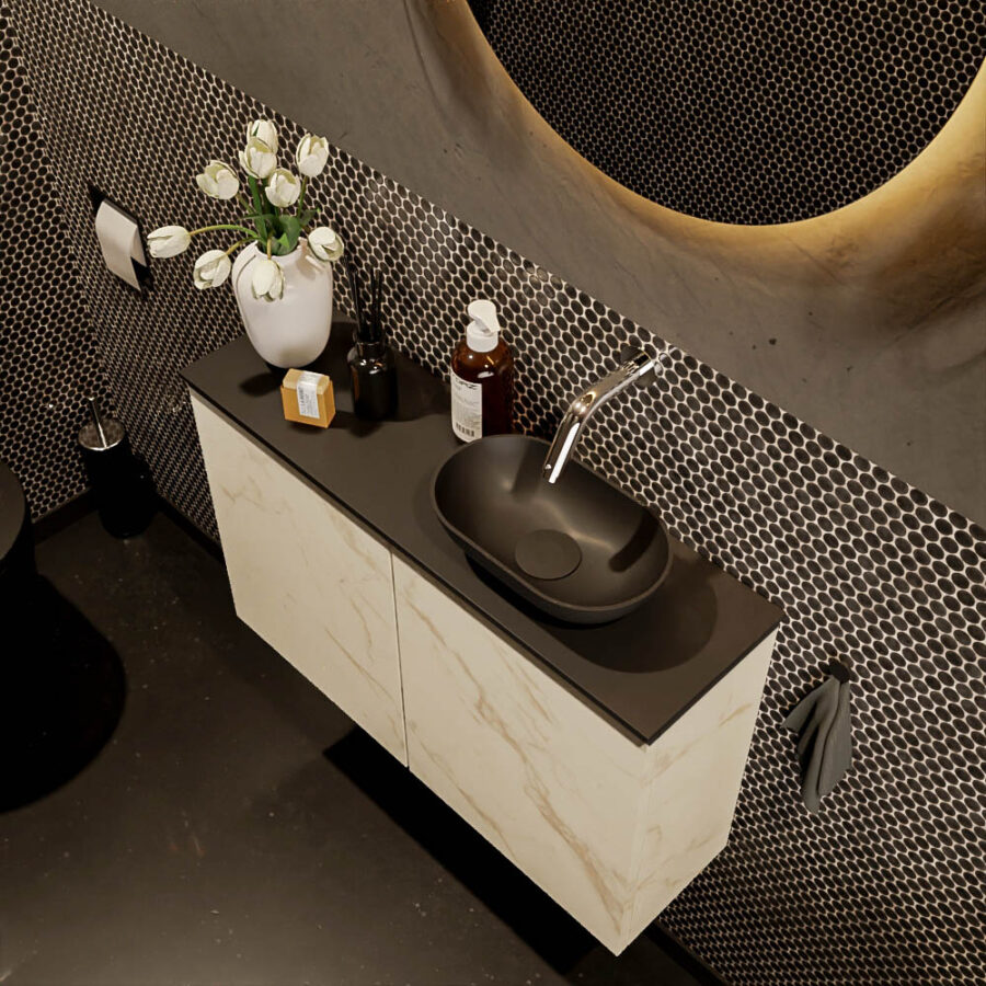 MONDIAZ FOWY toiletmeubel 80cm kleur Carrara. Waskom positie rechts kleur urban | urban. Zonder kraangat - Afbeelding 3