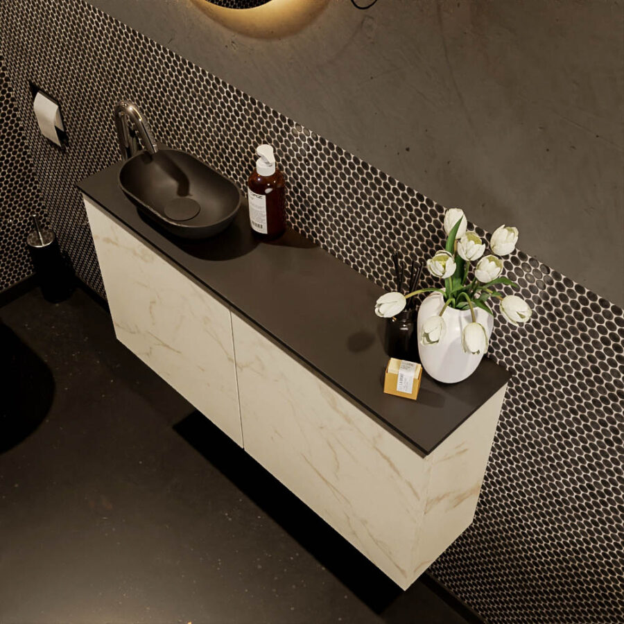 MONDIAZ FOWY toiletmeubel 100cm kleur Carrara. Waskom positie links kleur urban | urban. Met 1 kraangat - Afbeelding 3
