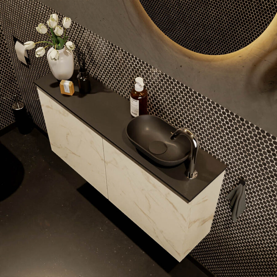 MONDIAZ FOWY toiletmeubel 100cm kleur Carrara. Waskom positie rechts kleur urban | urban. Met 1 kraangat - Afbeelding 3