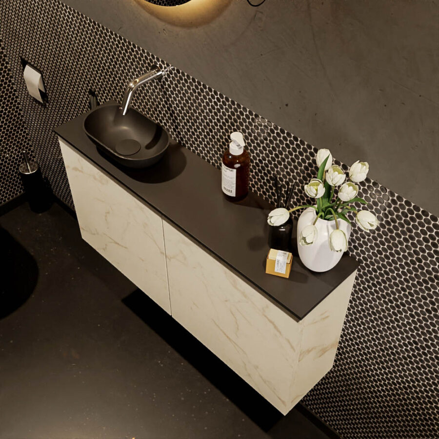 MONDIAZ FOWY toiletmeubel 100cm kleur Carrara. Waskom positie links kleur urban | urban. Zonder kraangat - Afbeelding 3