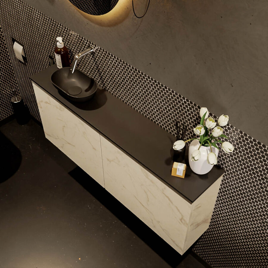 MONDIAZ FOWY toiletmeubel 120cm kleur Carrara. Waskom positie links kleur urban | urban. Zonder kraangat - Afbeelding 3