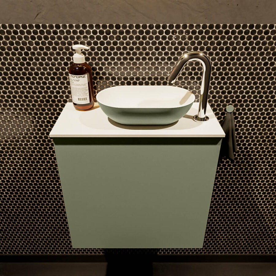 MONDIAZ FOWY toiletmeubel 50cm kleur army. Waskom positie rechts kleur army | talc. Met 1 kraangat - Afbeelding 2