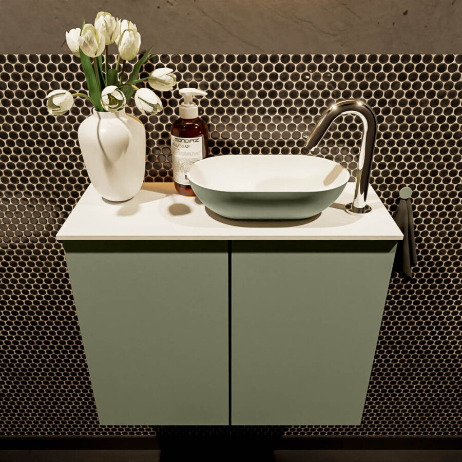 MONDIAZ FOWY toiletmeubel 60cm kleur army. Waskom positie rechts kleur army | talc. Met 1 kraangat - Afbeelding 2