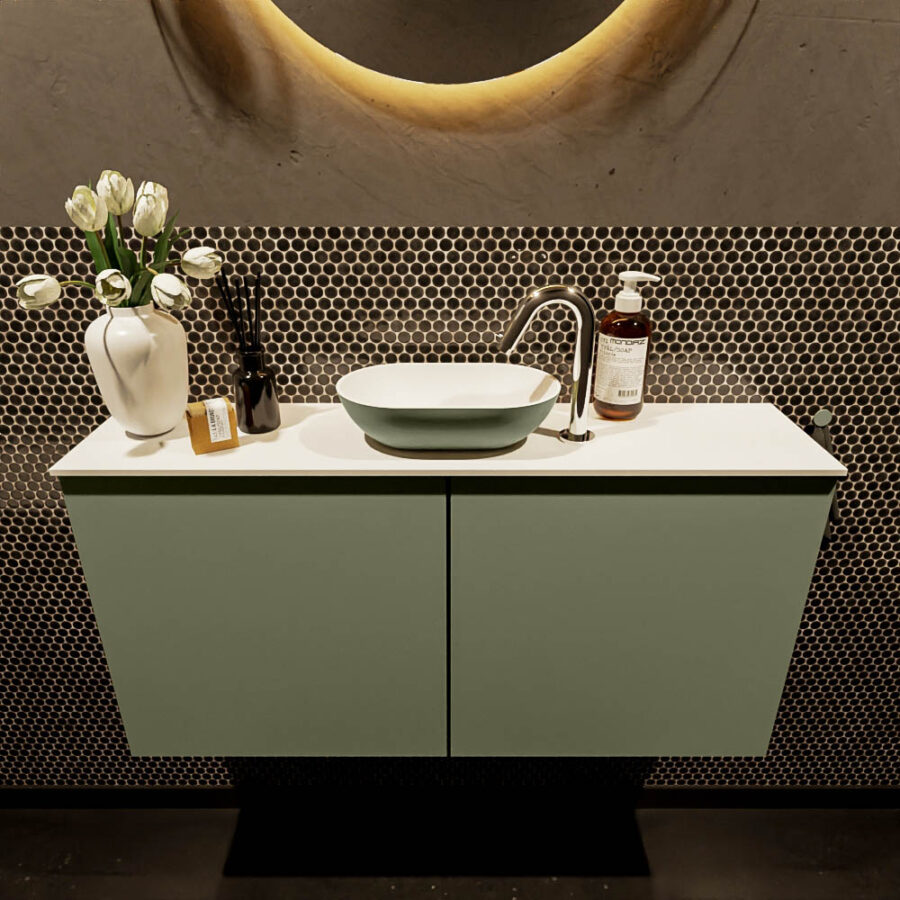MONDIAZ FOWY toiletmeubel 100cm kleur army. Waskom positie midden kleur army | talc. Met 1 kraangat - Afbeelding 2