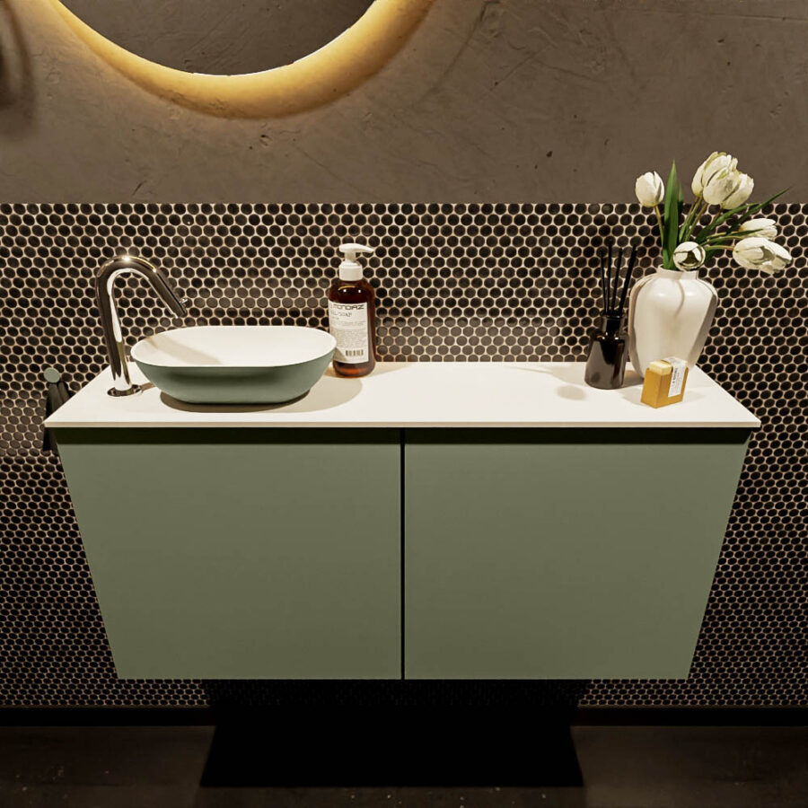 MONDIAZ FOWY toiletmeubel 100cm kleur army. Waskom positie links kleur army | talc. Met 1 kraangat - Afbeelding 2