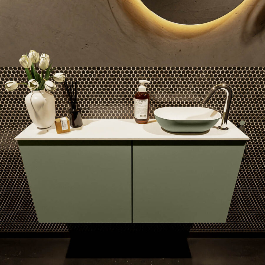 MONDIAZ FOWY toiletmeubel 100cm kleur army. Waskom positie rechts kleur army | talc. Met 1 kraangat - Afbeelding 2
