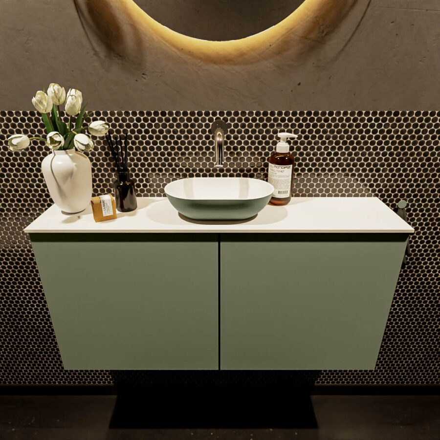 MONDIAZ FOWY toiletmeubel 100cm kleur army. Waskom positie midden kleur army | talc. Zonder kraangat - Afbeelding 2