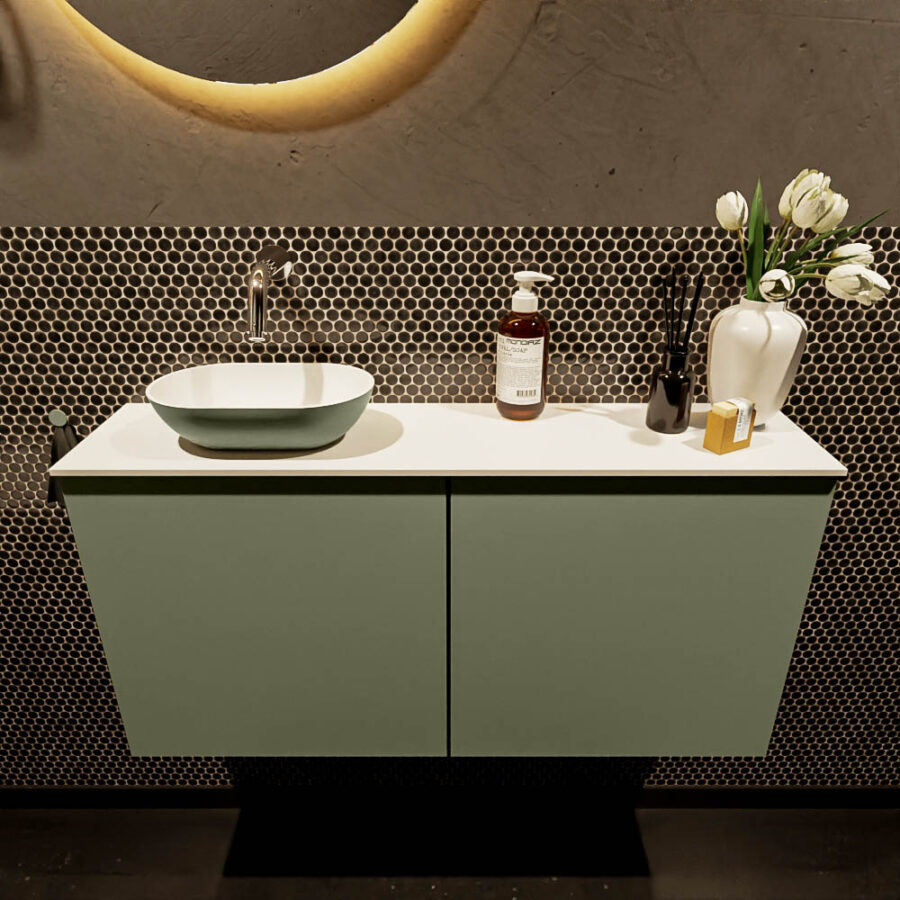 MONDIAZ FOWY toiletmeubel 100cm kleur army. Waskom positie links kleur army | talc. Zonder kraangat - Afbeelding 2