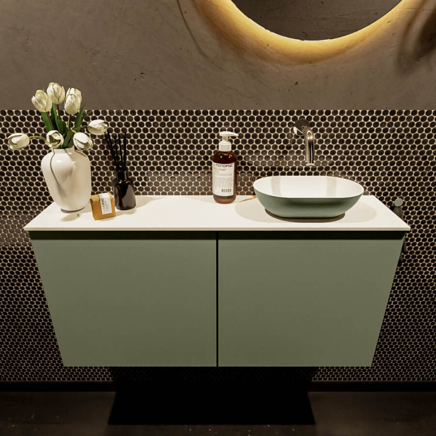 MONDIAZ FOWY toiletmeubel 100cm kleur army. Waskom positie rechts kleur army | talc. Zonder kraangat - Afbeelding 2