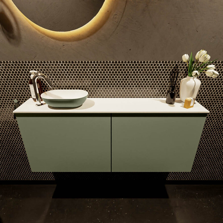 MONDIAZ FOWY toiletmeubel 120cm kleur army. Waskom positie links kleur army | talc. Met 1 kraangat - Afbeelding 2