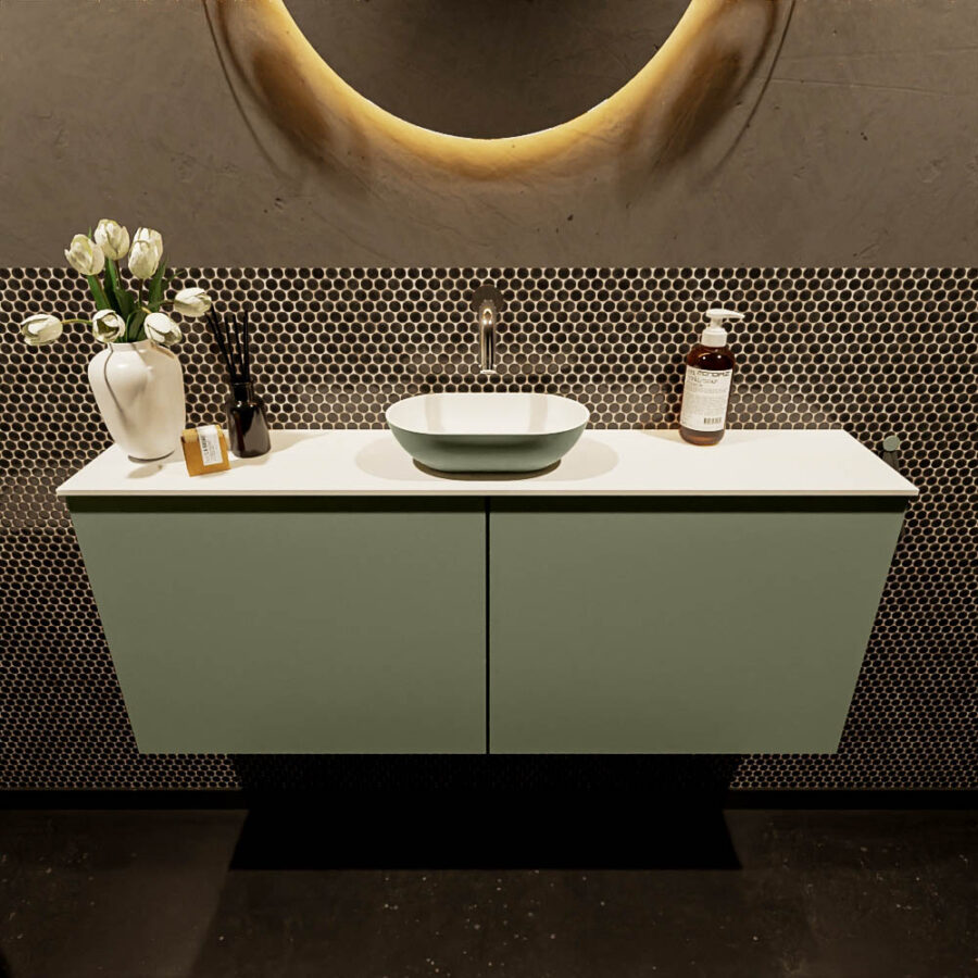 MONDIAZ FOWY toiletmeubel 120cm kleur army. Waskom positie midden kleur army | talc. Zonder kraangat - Afbeelding 2