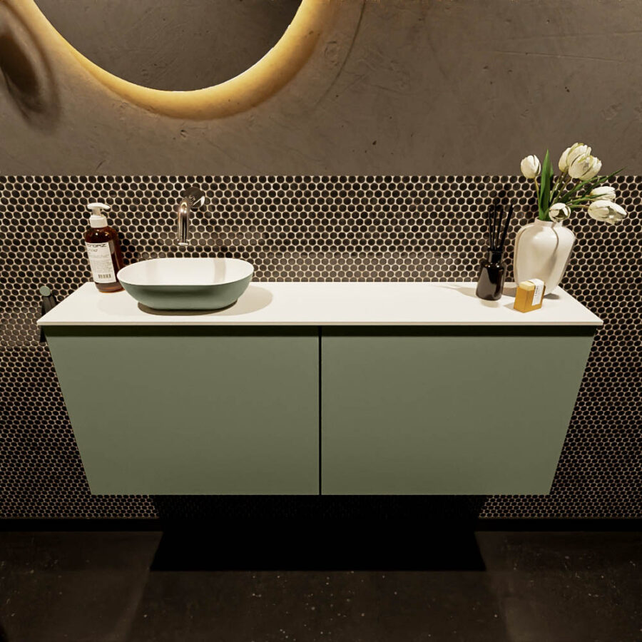 MONDIAZ FOWY toiletmeubel 120cm kleur army. Waskom positie links kleur army | talc. Zonder kraangat - Afbeelding 2