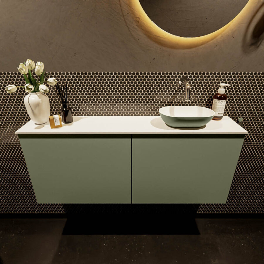 MONDIAZ FOWY toiletmeubel 120cm kleur army. Waskom positie rechts kleur army | talc. Zonder kraangat - Afbeelding 2