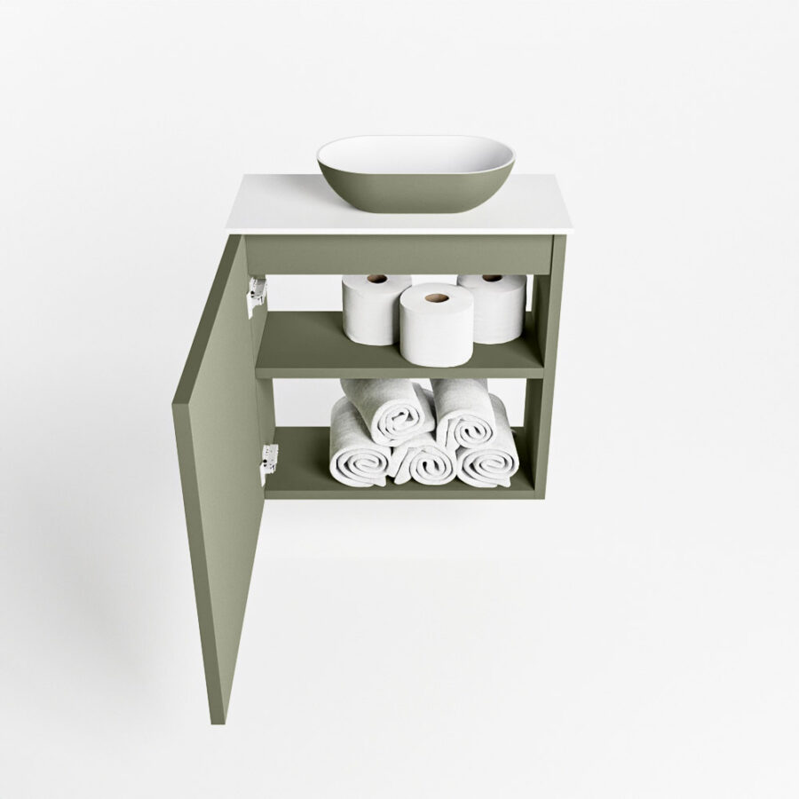 MONDIAZ FOWY toiletmeubel 50cm kleur army. Waskom positie rechts kleur army | talc. Met 1 kraangat - Afbeelding 8