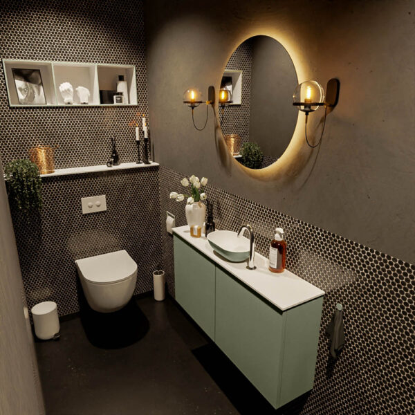 MONDIAZ FOWY toiletmeubel 100cm kleur army. Waskom positie midden kleur army | talc. Met 1 kraangat