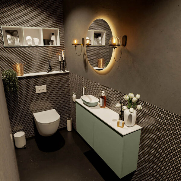 MONDIAZ FOWY toiletmeubel 100cm kleur army. Waskom positie links kleur army | talc. Met 1 kraangat