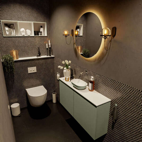 MONDIAZ FOWY toiletmeubel 100cm kleur army. Waskom positie midden kleur army | talc. Zonder kraangat