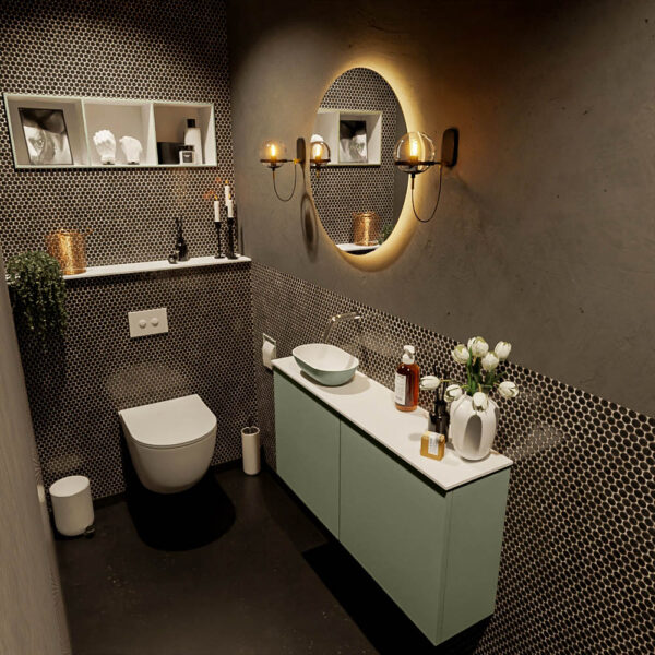 MONDIAZ FOWY toiletmeubel 100cm kleur army. Waskom positie links kleur army | talc. Zonder kraangat