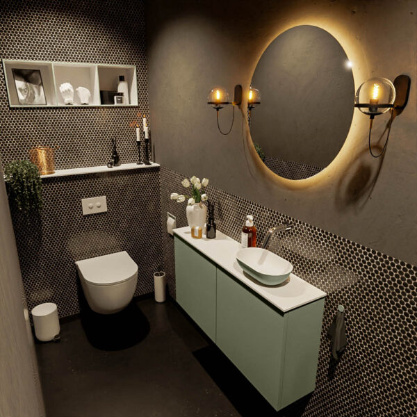MONDIAZ FOWY toiletmeubel 100cm kleur army. Waskom positie rechts kleur army | talc. Zonder kraangat