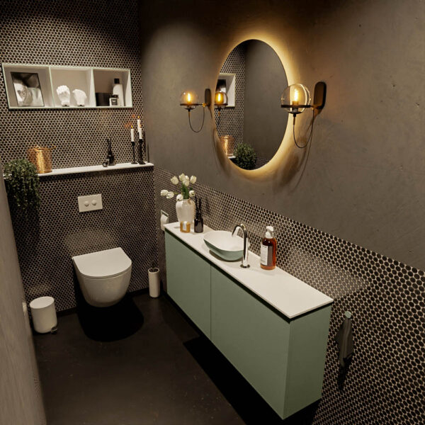 MONDIAZ FOWY toiletmeubel 120cm kleur army. Waskom positie midden kleur army | talc. Met 1 kraangat