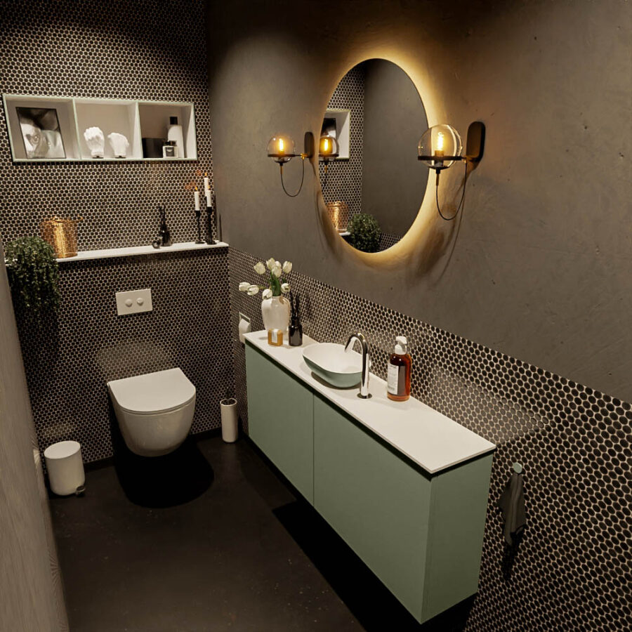 MONDIAZ FOWY toiletmeubel 120cm kleur army. Waskom positie midden kleur army | talc. Met 1 kraangat
