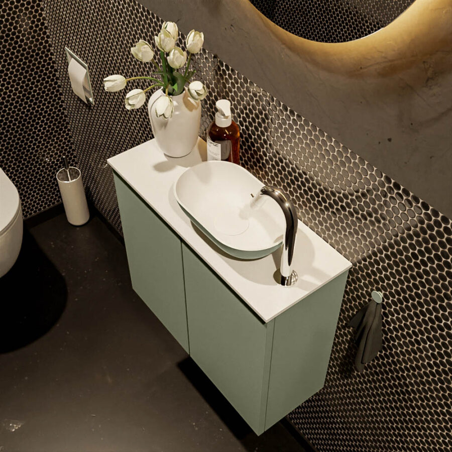 MONDIAZ FOWY toiletmeubel 60cm kleur army. Waskom positie rechts kleur army | talc. Met 1 kraangat - Afbeelding 3