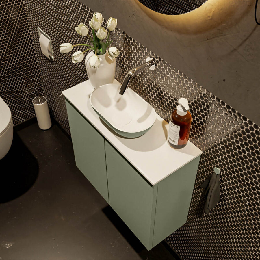 MONDIAZ FOWY toiletmeubel 60cm kleur army. Waskom positie midden kleur army | talc. Zonder kraangat - Afbeelding 3