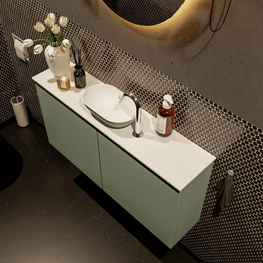 MONDIAZ FOWY toiletmeubel 100cm kleur army. Waskom positie midden kleur army | talc. Met 1 kraangat - Afbeelding 3