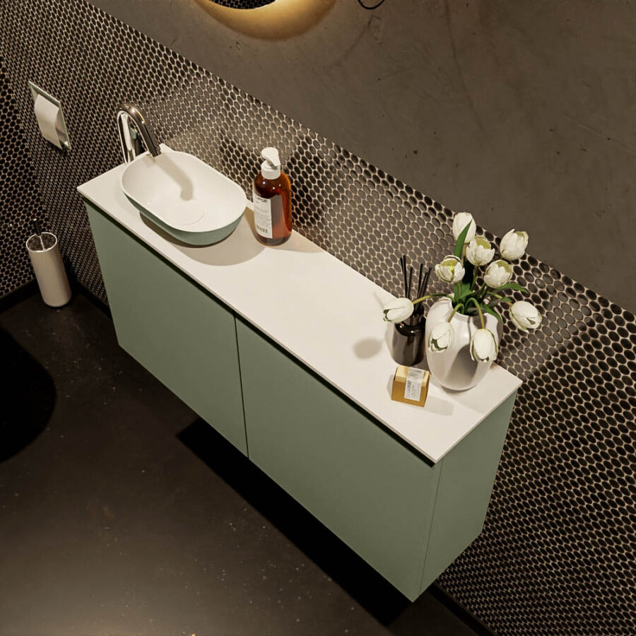 MONDIAZ FOWY toiletmeubel 100cm kleur army. Waskom positie links kleur army | talc. Met 1 kraangat - Afbeelding 3